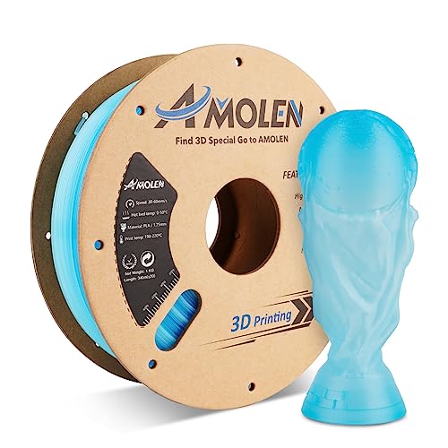AMOLEN PLA 3D Printer Filament, Clear PLA Filament 1.75mm Transparent Blue White, with Light Transmission Feature, Compatible with Most FDM Printer, PLA Transparent, 1KG/2.2lb