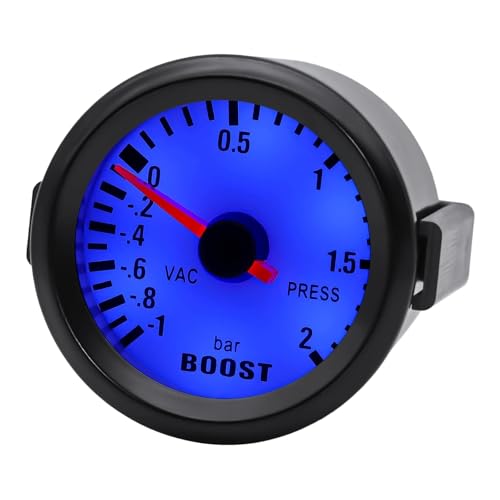 Reloj de presión de turbo 1-2 bar medidor de 52mm con puntero coche gasolina 12V azul 3