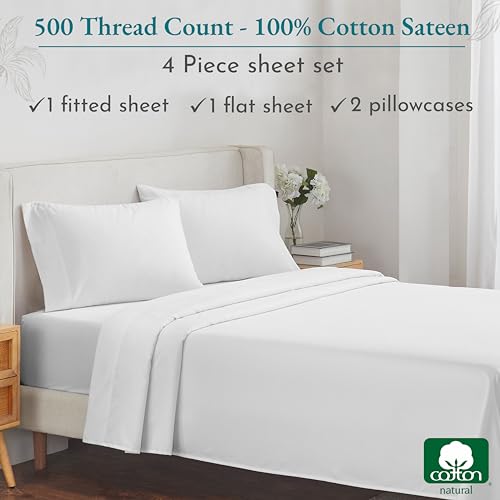 California Design Den 500 Thread Count Cotton Sheets King, Cooling Deep Pocket Bed Sheets Set, Soft & Breathable 100% Cotton Sateen Hotel Quality Luxury High Thread Count Sheets thumb #2