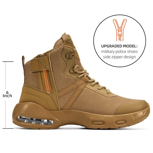 Image of Military Tactical Boots Men Wide Waterproof 6 Inches Lightweight Durable Side-Zip Combat Boots Work Hiking Non Slip Boots