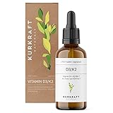 Kurkraft® Vitamin D3 + K2 (50ml flüssig) - K2VITAL® 99,7% All-Trans + laborgeprüftes Vitamin D3 1000 I.E. je Tropfen - Hochdosiert - ohne unerwünschte Zusätze - in Deutschland produziert