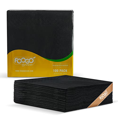 Foogo Green 100 Pezzi Eleganti Tovaglioli Di Carta Nera, 33 X 33 Cm, Tovaglioli Di Carta Forte A 2 Strati, Fazzoletti Di Carta Morbida, Tovaglioli Da 