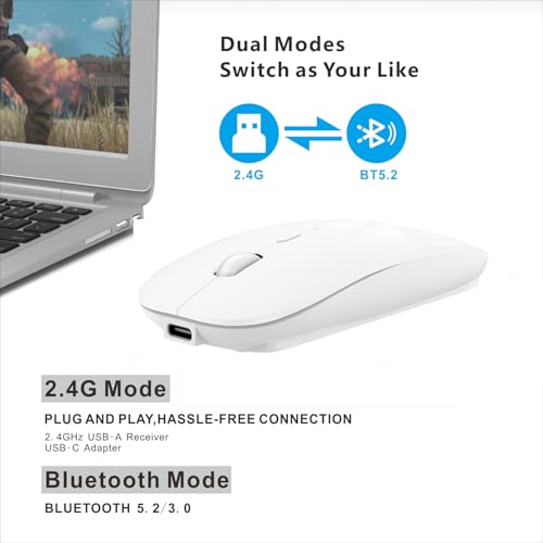 Ratón inalámbrico de modo dual HOTDREAM Bluetooth 5.2 recargable para iPhone, Tablet y PC 2