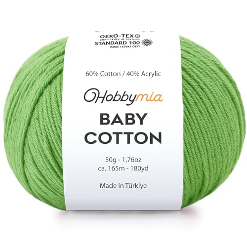 Image of Baby Cotton Blend Yarn - Soft Sport Weight Yarn for Crochet & Amigurumi - 50g /180yds - 60% Cotton 40% Acrylic - Ideal for Baby & Knitting Proj.(Green, 1 Ball)