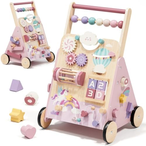 Lehoo Castle Lauflernwagen Holz, Einhorn Laufwagen, Geschenk 1 Jahr Mädchen | Baby Walker mit 10-in-1 Activity Center, Tempo-Regelung, FSC-Holz, Feinmotorik, Montessori Spielzeug a