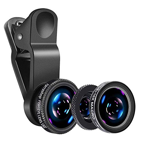 Cell Phone Camera Lens - Yarrashop 3 in 1 HD Clip-On Lens Kit for 180 Degree Fisheye Lens + 0.65X Wide Angle Lens + 10X Macro Lens for iPhone Xs Max/XR Samsung Huawei LG and Other Smartphone