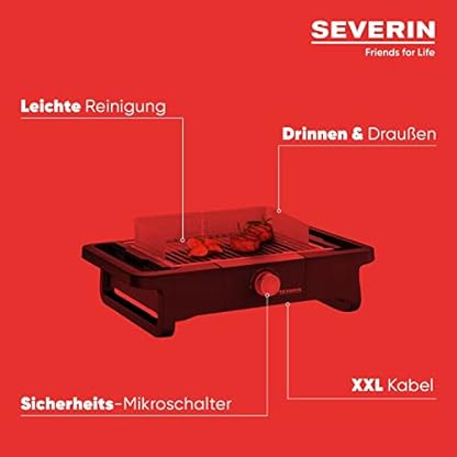 SEVERIN Style Evo Elektrogrill für drinnen und draußen, Tischgrill mit schnellem Grillstart bis 350 °C, Balkon Grill mit optimaler Hitzeverteilung, Schwarz, PG 8123 – Bild 5