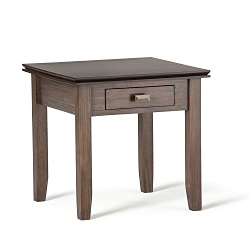 SIMPLIHOME Artisan SOLID WOOD 21 inch wide Square Transitional End Side Table in Natural Aged Brown with Storage, 1 Drawer, for the Living Room and Bedroom