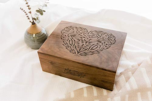 Floral Heart Wooden Memory Box For Wedding Anniversary [Personalized Custom Keepsake Box For New Baby, Mother's Day Gift For Mom, Made In The Usa] #TOP6