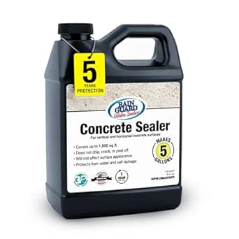 Rain Guard Concrete Sealer Concentrate - Makes 5 Gallons, Natural Finish, Deep Penetrating Water & Salt Damage Protection for All Concrete Surfaces