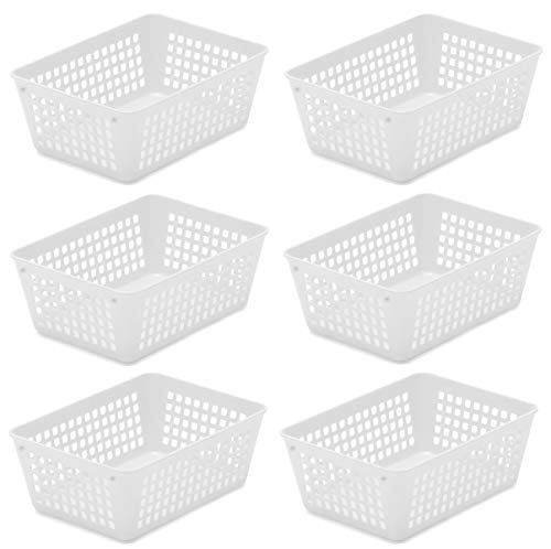 YBM Home 6-Pack Small Plastic Storage Baskets for Home Junk Drawers and Office Desktop Drawers Organization - Functional Trays for Kitchen, Bedroom, and Bathroom, White