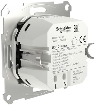 Schneider Electric Asfora EPH2770421D podtynkowa stacja ładująca USB typ A+C 45 W, gniazdko, zaciski wtykowe