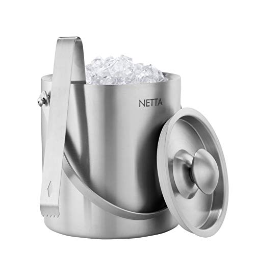 Netta 2 Liter Edelstahl doppelwandiger Eiseimer Eisbehälter mit Zange und Deckel