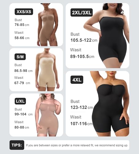 Image of SHAPERX Strapless Shortie Bodysuit for Women Tummy Control Shapewear Seamless Sculpt Body Shaper with Removable Straps