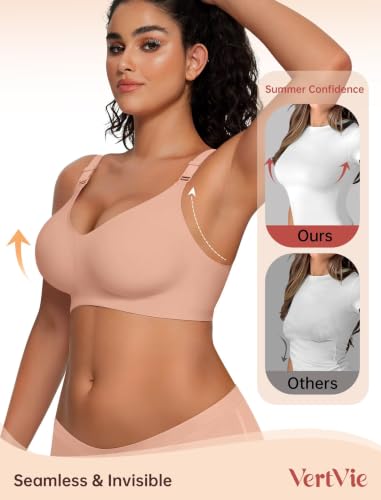 Vertvie Jelly Bra No Underwire Seamless Push Up Full Coverage, Praline, S - image 3