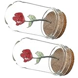 Rose miniature dans un en verre : 💐💐💐la mini cloche à en verre avec décoration de rose est faite de verre et de résine, épaisse et .