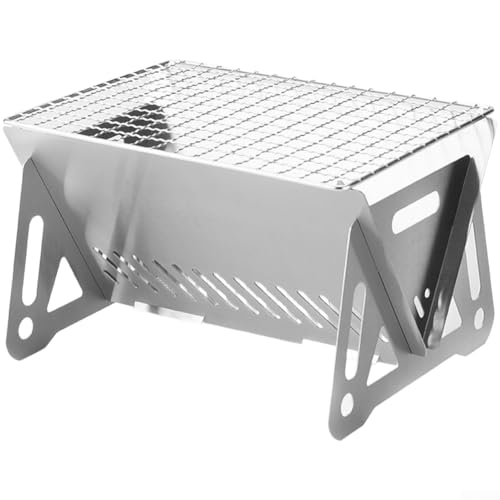 Parrilla portátil de acero inoxidable para camping, plegable, mini calentador al aire libre, barbacoa compacta de carbón para picnic, playa, diversión en el patio trasero