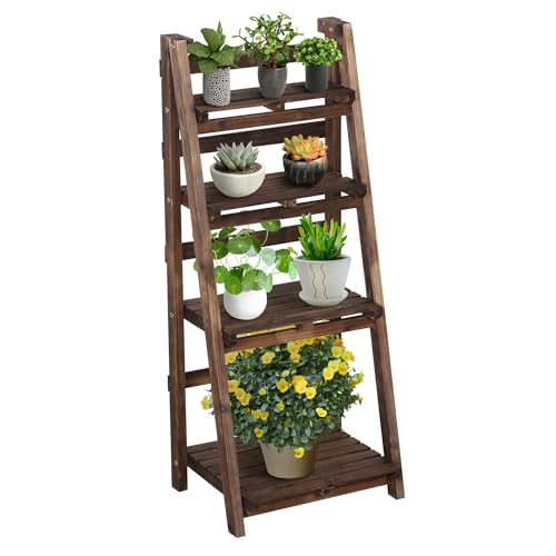 Yaheetech Estantería de Escalera 4 Niveles Flores Plegable de Madera Plantas Macetas Multiuso 45 × 35,7 × 108 cm