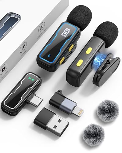 Wireless Lavalier Microphone for iPhone - iPad, Android Phone, Computer, Mini Lapel Mic, USB-C Microphone with Noise Reduction and Crystal Sound for Video Recording, Vlogging, TikTok, Singing - Black