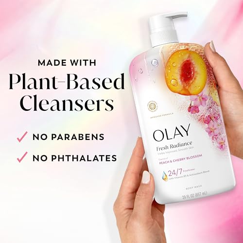 Olay Body Wash for Women, Fresh Radiance, 24/7 Skin-Loving Freshness, Visibly Radiant, Plant Based Cleansers, Vitamin B3 & Antioxidant Blend, For All Skin Types, Peach & Cherry Blossom Scent, 29 fl oz - image 5