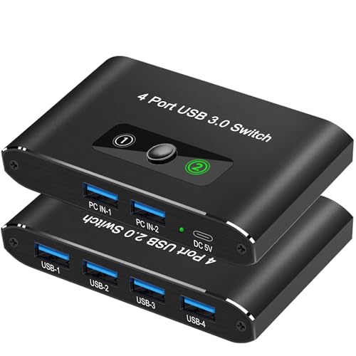 Image of USB Switch, USB Switcher 2 Computers, USB 3.0 Switch Sharing 4 USB Devices KVM Switcher Box for PC, Printer, Scanner, Mouse, Keyboard with 2 Pack USB Cable, Compatible with Mac /Windows /Linux