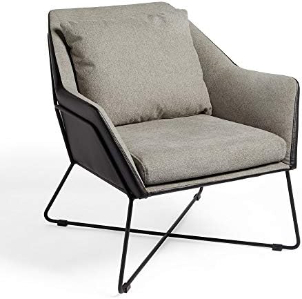 VonHaus Armchair  Grey Accent Chair, Modern Contemporary Style Comfortable Reading Seat with Removable Cushion, Faux Leather Exterior & Black Metal Frame for Minimalist Bedroom, Lounge & Living Room