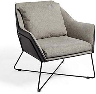 VonHaus Armchair  Grey Accent Chair, Modern Contemporary Style Comfortable Reading Seat with Removable Cushion, Faux Leather Exterior & Black Metal Frame for Minimalist Bedroom, Lounge & Living Room