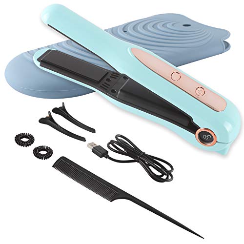 2 in 1 Hair Straightener and Curler | EALEK Professional Flat Iron for Hair Automatic Closing Hot Tools Curling Iron, Healthy Hair Straightener with Ceramic Coating Barrel for All Hair Type (Blue)