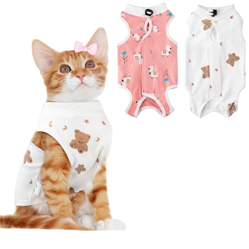 2 PCS Cat Recovery Suit Female Cat Onesie for Cats After Surgery Spay Abdominal Wounds Kitten Surgery Recovery Suit Female Breathable E-Collar Alternative Kitten Onesie Anti Licking Medium