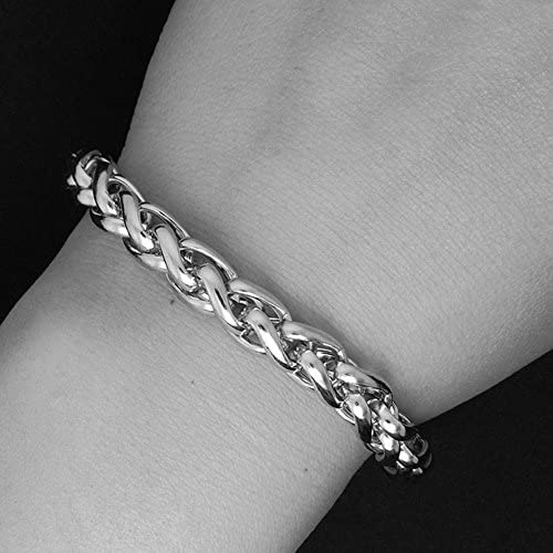 Jadeangel Mens Stainless Steel Bracelet Silver-Plated Chunky Wheat Chain Bracelet For Men Women (7.5) #TOP5