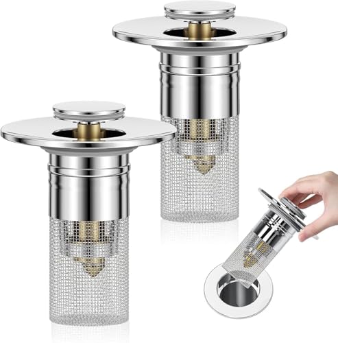 Tapón de fregadero de baño de 2 piezas para 1.1-1.45 pulgadas, adecuado para reemplazo de enchufe de fregadero de baño de Estados Unidos