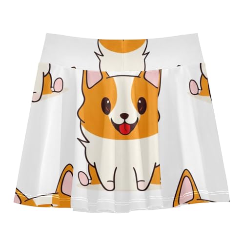 Cute Cartoon Corgi Dogs White Girls Skorts Athletic Shorts Skirts with Shorts Outfit Pleated Skort 3t2