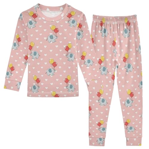 Pajama Sets Long Sleeve Elephant Balloons with Heart Soft Comfy Sleepwear 2 Piece PJS 3-8T