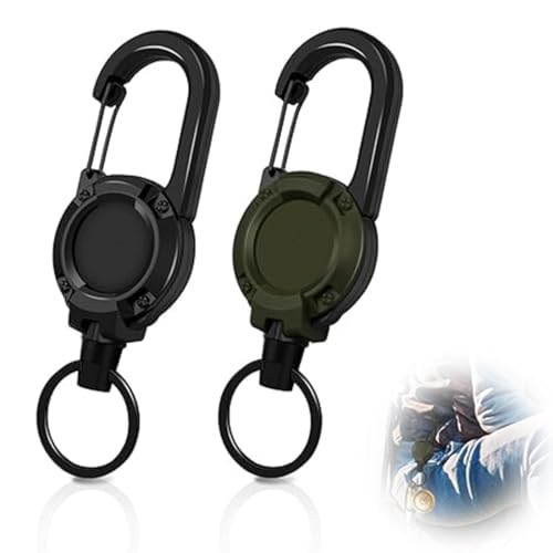 XOXVURI Strapazierfähiger einziehbarer Schlüsselanhänger, 2pcs Einziehbarer Schlüsselanhänger, Schlüsselband ausziehbar mit 80 cm Stahlkordel für ID Badge Holder, Kartenhalter, Schlüsselkarten