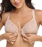 Lemorosy Women's Lace Racerback Front Closure Bra Plus Size Full Figure Unpadded Everyday Underwire for Big Bust(Beige,38DD)