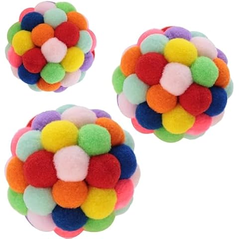 Smokey's Stash Cat Toy Plush Pom Cat Balls with Bells Inside, Colorful and Fuzzy Cat Toys for Indoor Cats and Kittens (Multi Size 3 Pack) (Mix) Cover