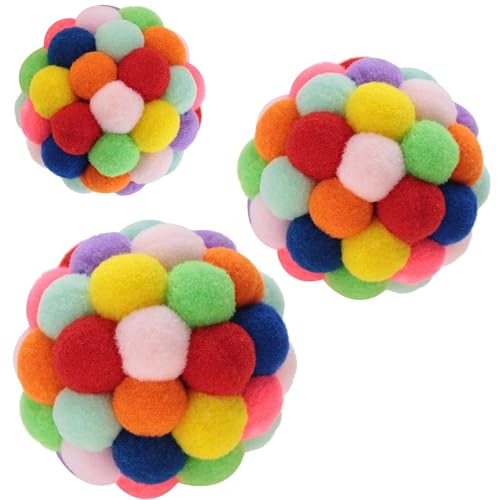 Smokey's Stash Cat Toy Plush Pom Cat Balls with Bells Inside, Colorful and Fuzzy Cat Toys for Indoor Cats and Kittens (Multi Size 3 Pack) (Mix)
