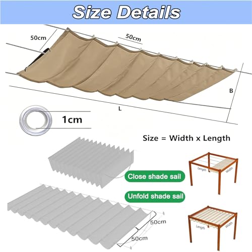 Voile d'ombrage rétractable ondulée 130x900 cm kaki sur mesure - 6