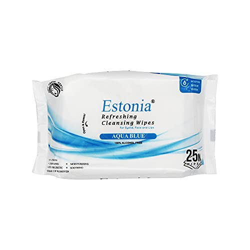 Estonia Refreshing Cleansing Wipes For Eyelid, Face and Lips, 100% Alcohol Free II 25pcs Per Pack (Pack of 2) (Aqua Blue) - Image 2