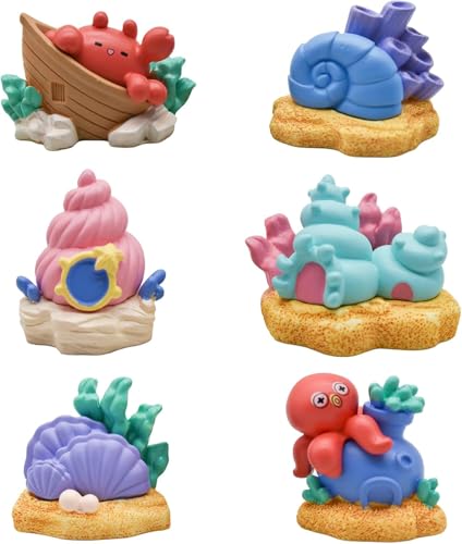 Pinenjoy6個ミニ巻き貝の家の置物 ミニチュア 海の生き物フィギュア 樹脂サザエ 貝殻ハウスカ 海螺置物 ミニ動物置物 海洋動物飾り セット−カニタコ 貝殻のユニ−クな海の世界 コキ−ル 工芸品 ギフト DIY 卓上 玄関 オフィス アクセサリー 小