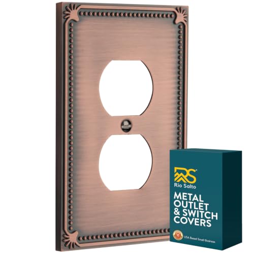 Rio Salto Antique Copper Outlet Covers Light Switch Cover Plate Decorative Metal Wall Plates Duplex Receptacle Cover Vintage Wall Plate — Pearl Collection, Midsize, 3.13" X 5.00"