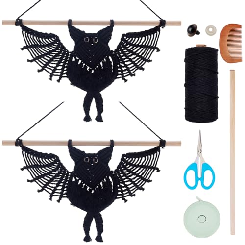 INFUNLY 2 Set DIY Macrame Bat Wall Hanging for Beginners Gothic Bat Macrame Hanging Ornament Kit Halloween Wall Tapestry with Instruction Black Bat DIY Crafts Kit for Party Art Decoration Supplies
