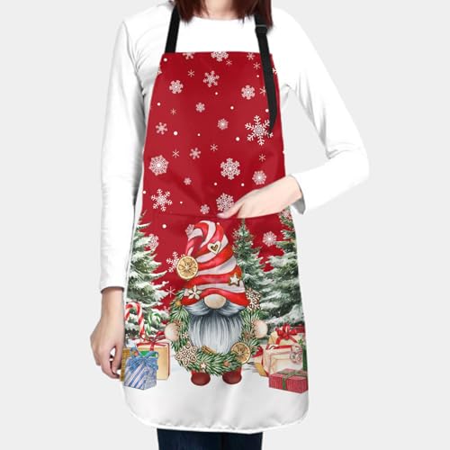 Kawani Avental adulto com bolsos, avental de cozinha chef, Gnomo de Natal engraçado, Tamanho Único