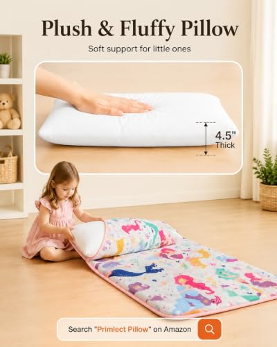 Image of Primlect Thickened Toddler Nap Mat with Removable Pillow and Minky Blanket, Extra Large 55''x35'' Sleeping Bag, Washable, Roll up, Perfect for Daycare, Preschool, Kindergarten, Boys and Girls Mermaid | 55''x35'' Sleeping Mat with Blanket, Washable, Roll up, Perfect for Daycare, Preschool, Kindergarten, Girls, Mermaid