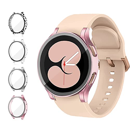 HATALKIN 4-Pack Case with Screen Protector Compatible with Samsung Galaxy Watch 4 Case 40mm Hard PC Cover Built in Tempered Glass Screen Protector Full Cover Bumper Shell for 2022 Galaxy Watch 4 40mm