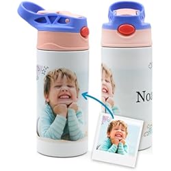 Getsingular Botellas de Agua de Acero Inoxidable para niños con tapa Personalizadas con Tus Fotos y Texto | Libre de BPA | 350 ml | Colores Morado Rosa