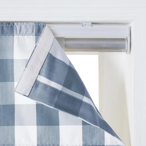 Image of TWOPAGES No Drill Cordless Buffalo Plaid Roman Shades Gingham Checkered Roman Blinds for Windows, Custom Made Room Darkening Blinds Farmhouse Shades, Light Blue Grid, 1 Piece