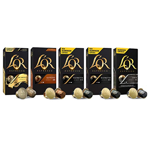 L'OR Espresso Pods, 50 Capsules Intense Variety Pack, Single Cup Aluminum Coffee Capsules Compatible with Nespresso Original Machines