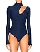 May&Maya Women's Sleek Turtleneck Cutout Shoulder Bodysuit (S, Blue)