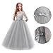 Spring Flower Girl Wedding Bridesmaid 3/4 Sleeves Kids Floral Lace Pageant Communion Princess Dress Prom Evening Dance Gown Gray 7-8 Years
